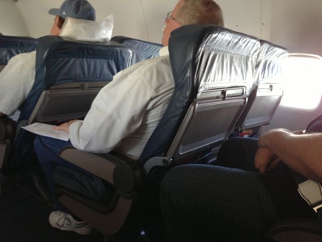 Know your healthy zone (weight, blood pressure, etc), and fight tooth and nail to stay in that range photo of three overweight middle aged men sitting in airplane first class