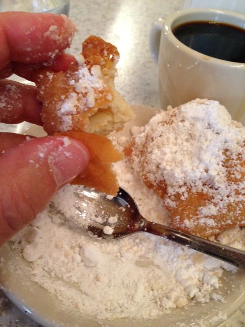 beignets and coffee at Cafe Du Monde in New Orleans French Quarter beignets and coffee at Cafe Du Monde in New Orleans French Quarter