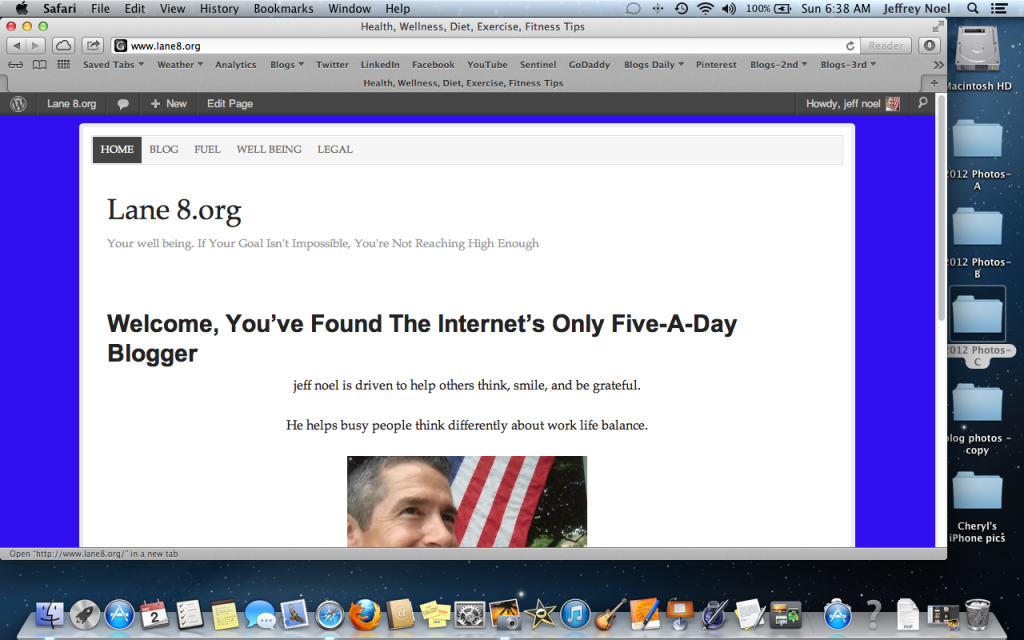 the fine print upper left - if you're goal isn't impossible, you're not reaching high enough screen shot for jeff noel's health blog, https://Lane8.org