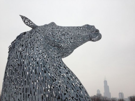 Metal horse sculpture in Chicago