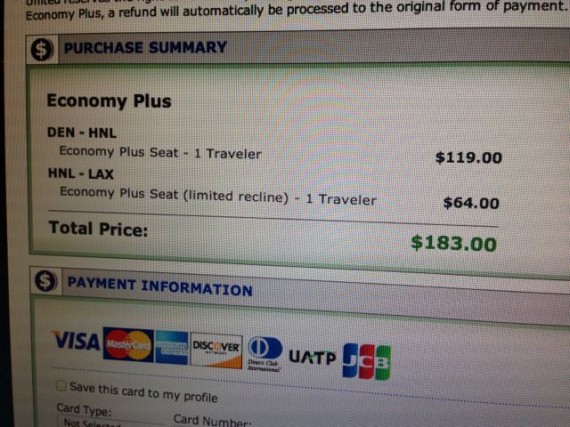 Photo of United Air fees for extra leg room