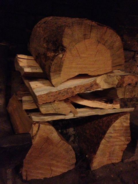 Fire logs set in Lake McDonald Lodge fireplace