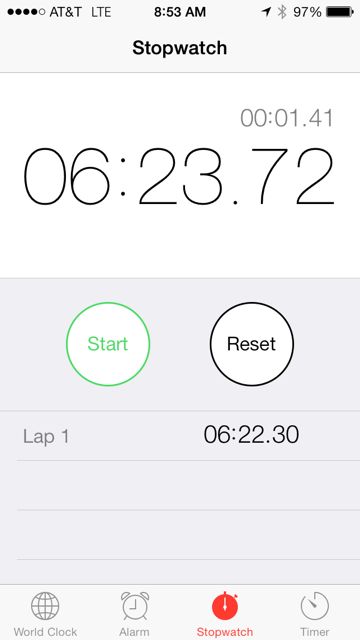 Screen shot of mile time