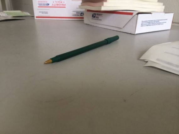 Pen on table top.