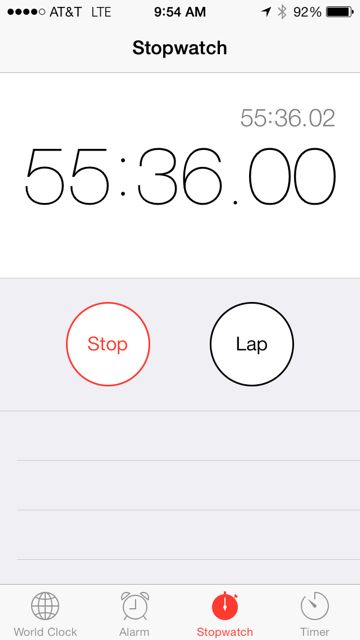 Runners time on iPhone screen shot