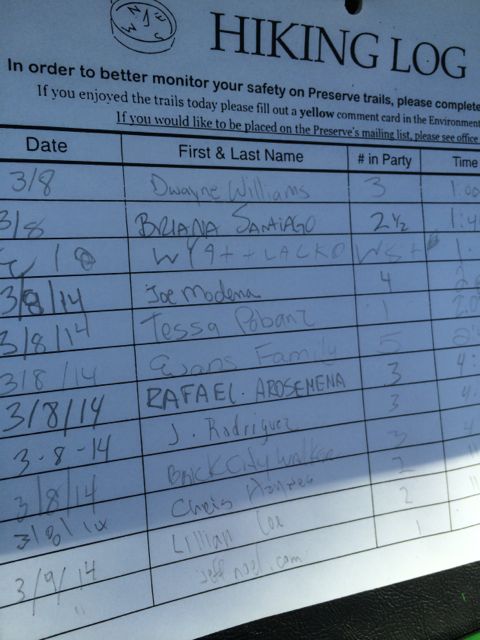 Tibet Butler Nature preserve hiking trial sign in sheet