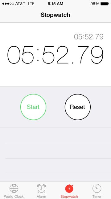 iPhone stopwatch mile split