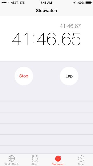 iPhone stopwatch screen shot