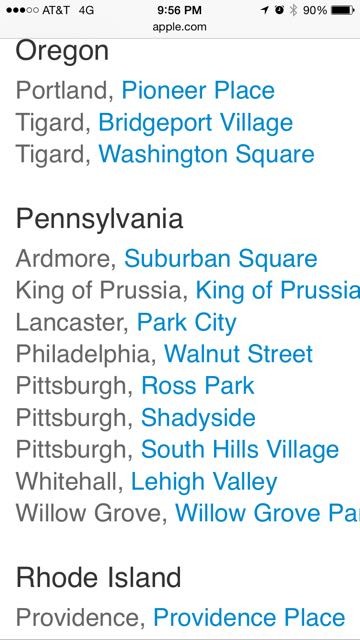 Apple Store list by state