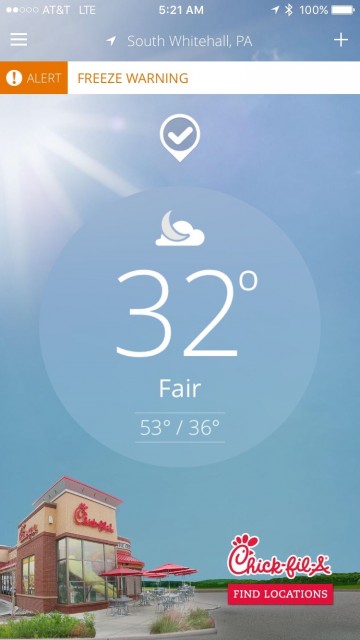 Weather app screen shot