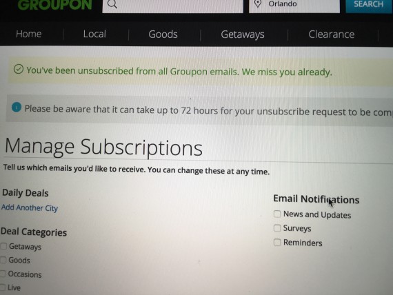 email unsubscribe screen shot