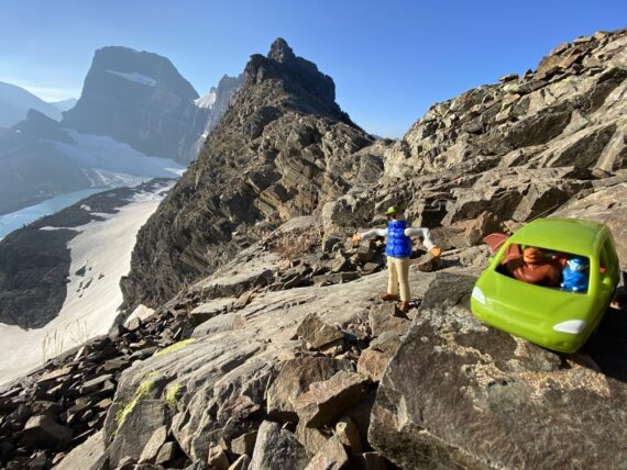 Pixar Onward character toys in mountain setting