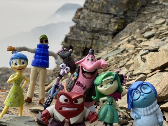 Disney Pixar Inside Out toy characters on mountain with haze