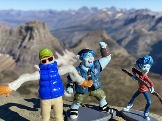Pixar toys on mountain top