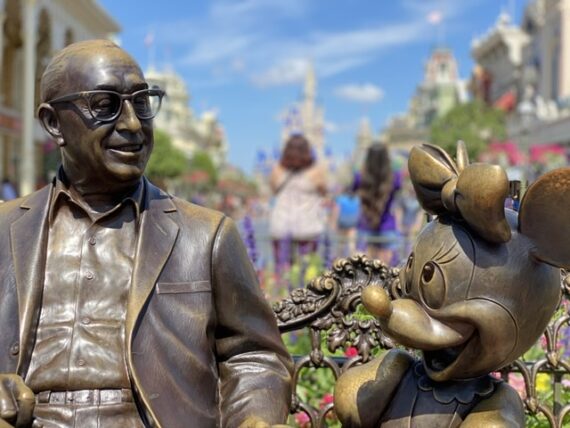 Roy Disney and Minnie Mouse statues in Magic Kingdom