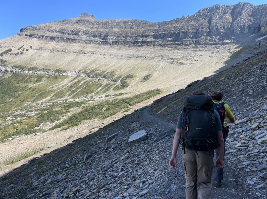 Two men hiking in mountains