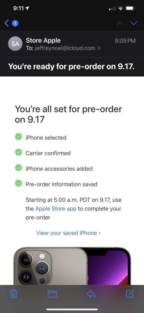 IPhone order screen shot