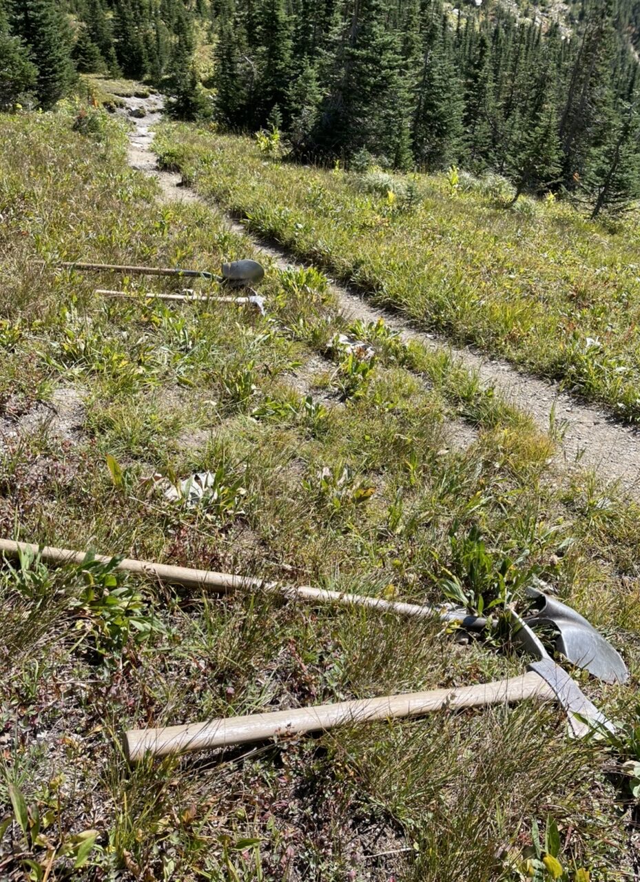 Shovel and pike on mountain trail