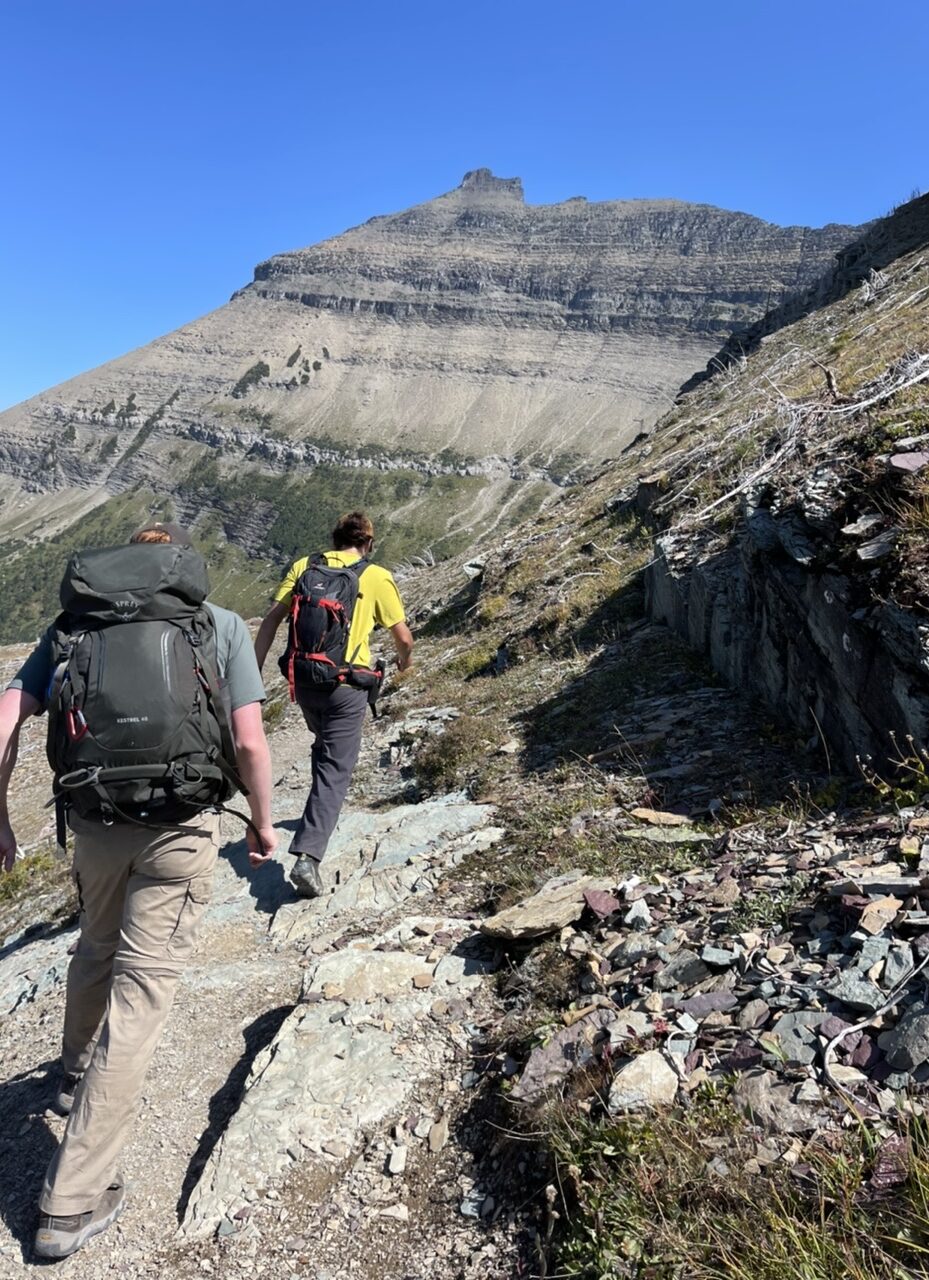 Two men hiking in mountains
