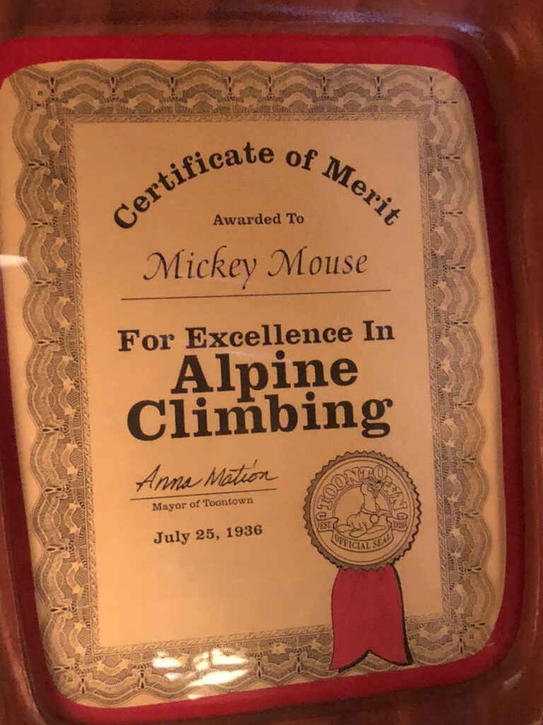 Mickey Mouse prop hiking certificate