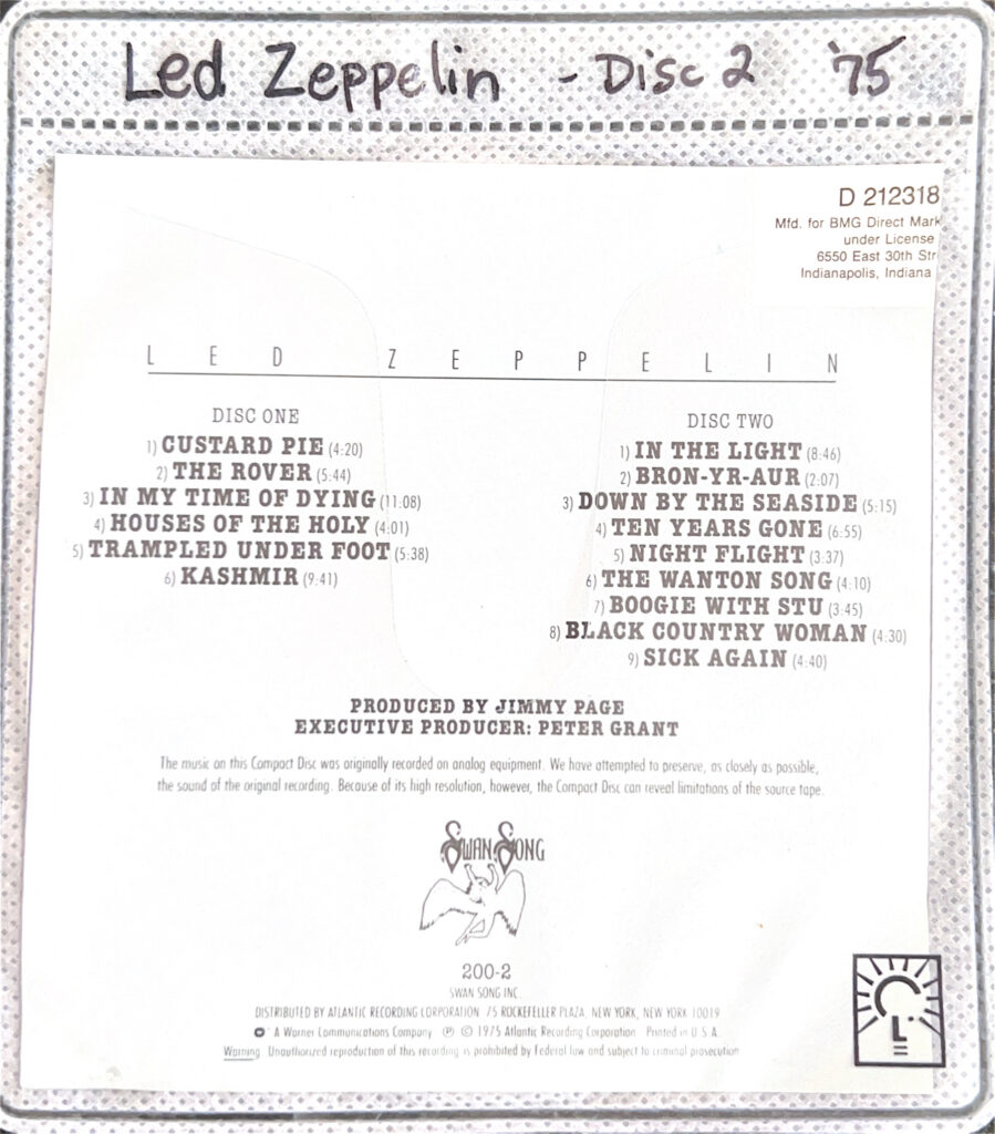 Led Zeppelin CD back cover