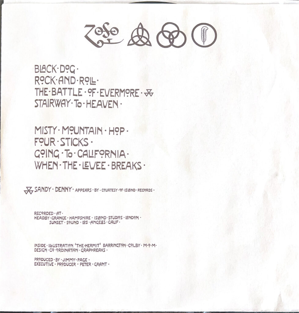 Album sleeve song list