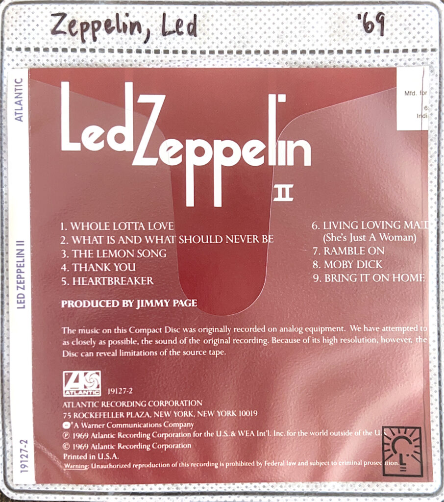 Led Zeppelin CD back cover