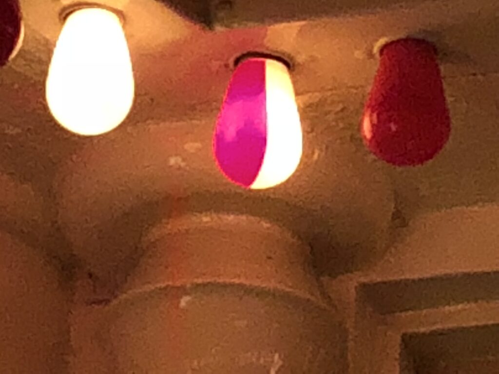 light bulb painted half red and half white