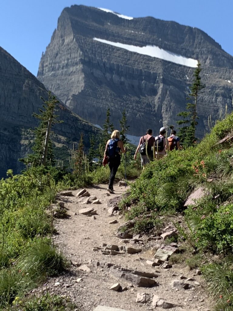 four hikers in the mountains