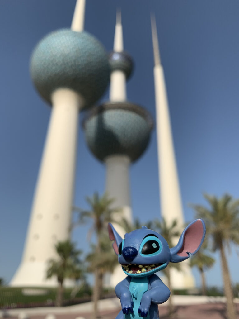 Disney toy Stitch and Kuwait Towers