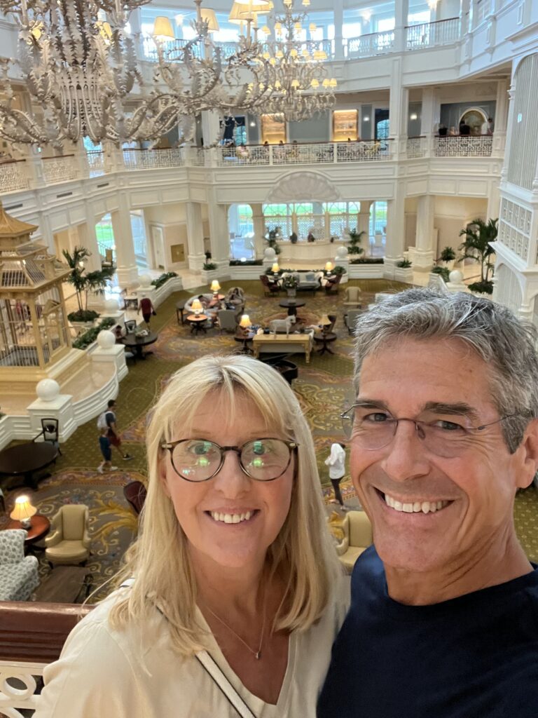 couple at Disney Grand Floridian Resort lobby