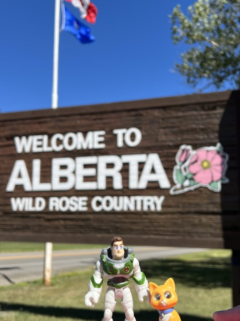 Disney figurines are welcome to Canada sign