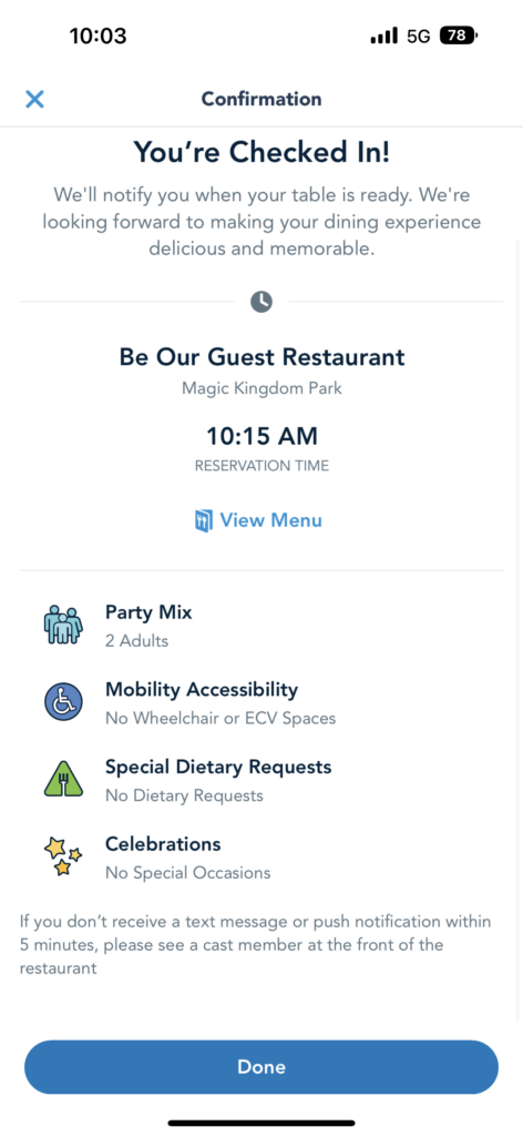 My Disney Experience app screenshot