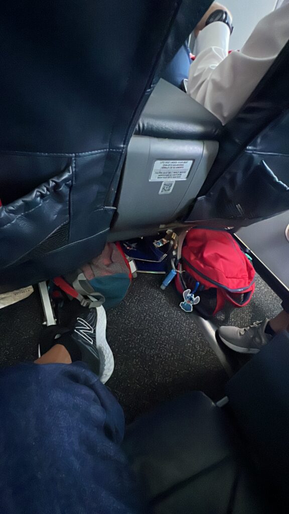 Floor view from airplane seats 