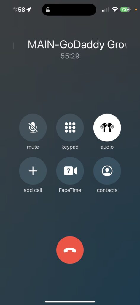 Phone call screen shot